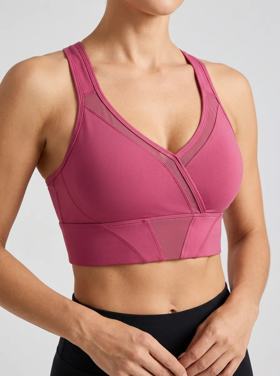 Women's Racerback Mesh Panel Zip Front Sports Bra