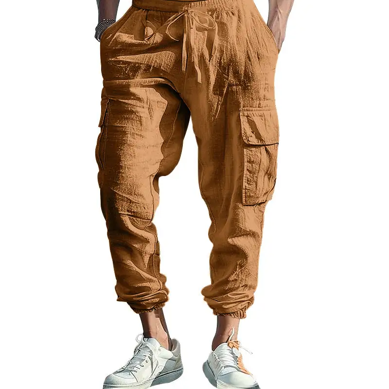 Men's Casual Linen Cargo Waist Pockets Cargo Pants