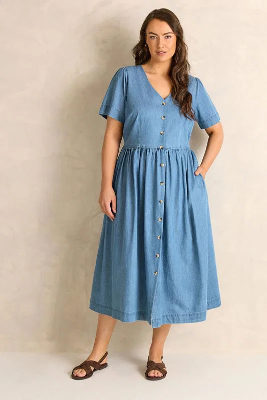 Lightwash Blue Cotton Denim Dress detail 1