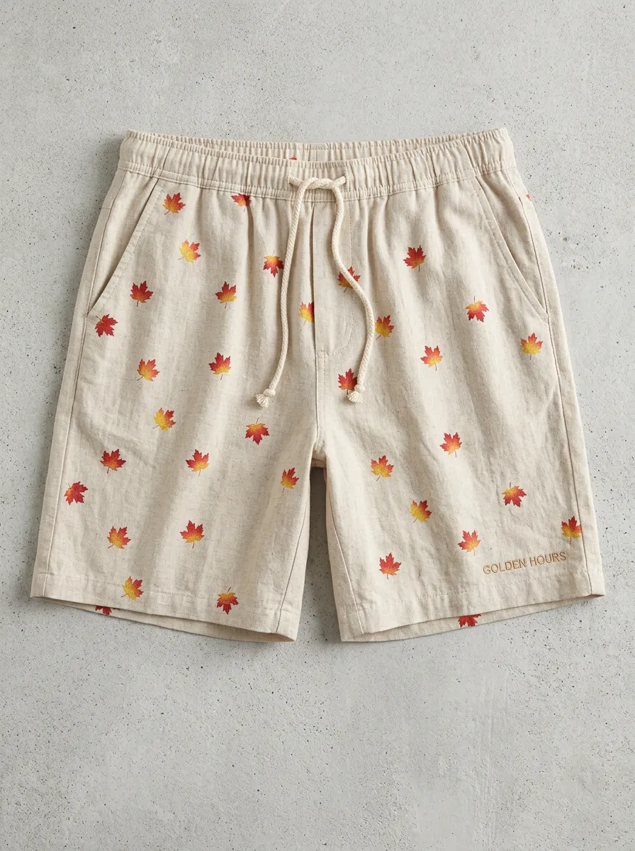 Maple Leaf Print Drawstring Shorts Shorts