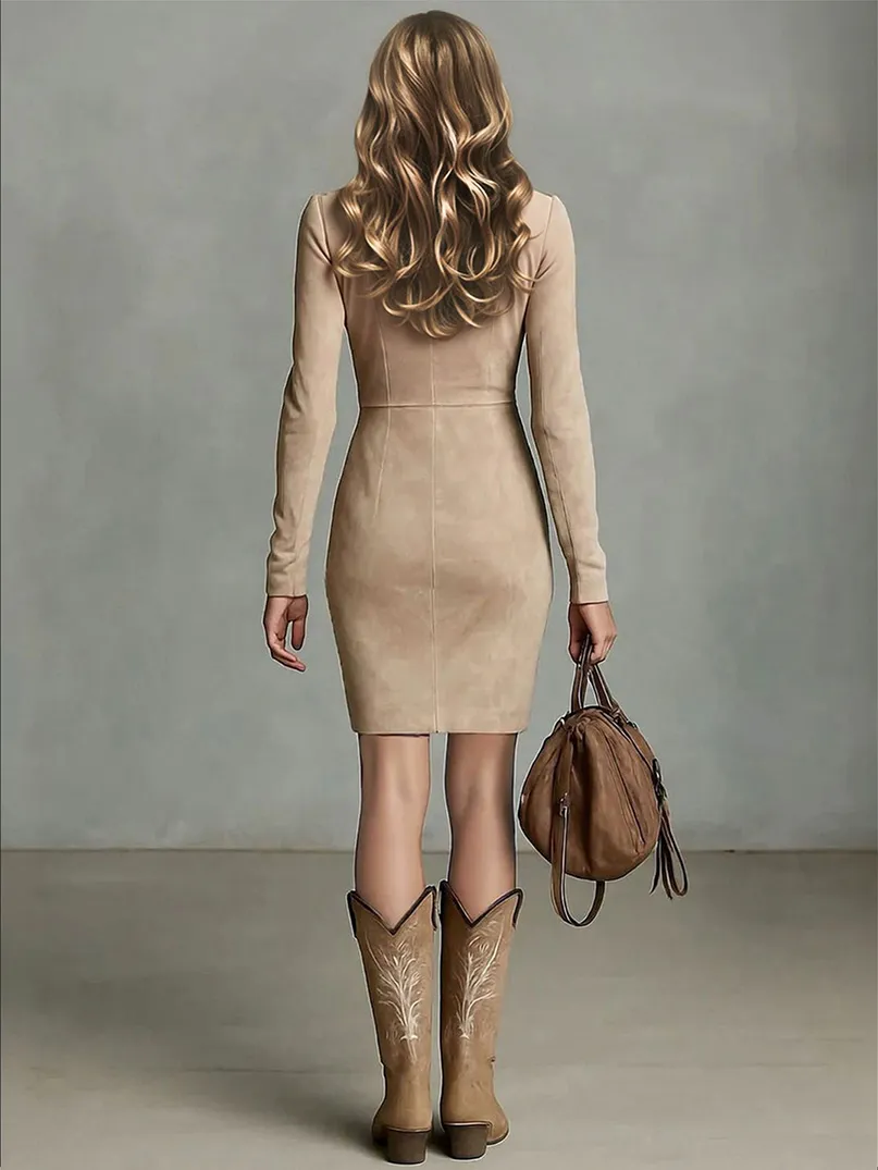 Retro Shirt Collar Embroidered Slim Mini Dress