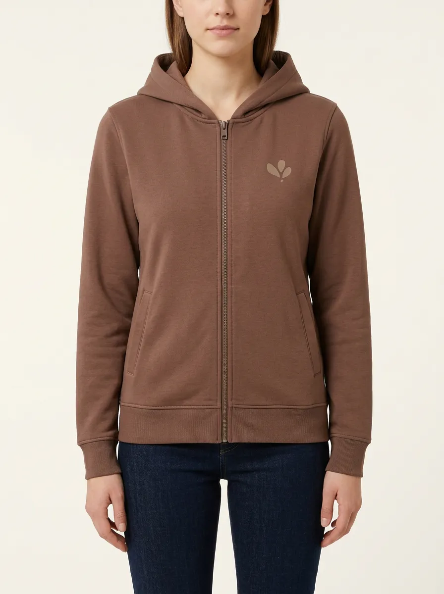 Women's Leaf-Embroidered Full-Zip Welt-Pocket Hoodie