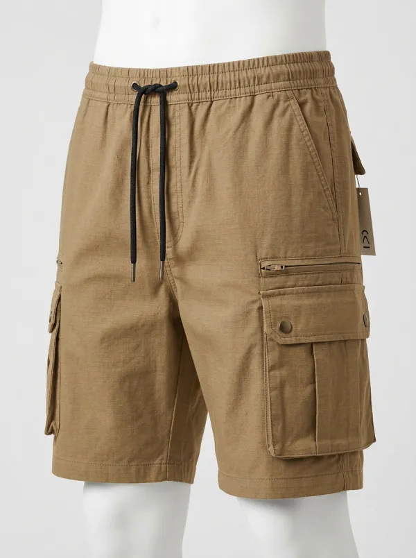 Tactical-Inspired Multi-Pocket Drawstring Cargo Shorts