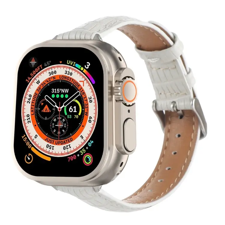 Slim Crocodile Leather Watch Band for Watch Ultra 49 mm - White