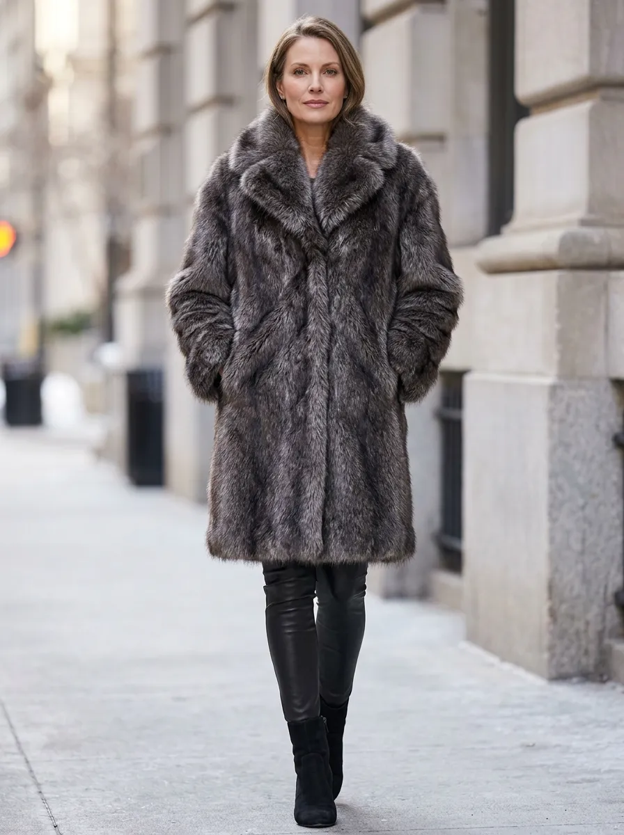 Chic Printed Faux Fur Coat