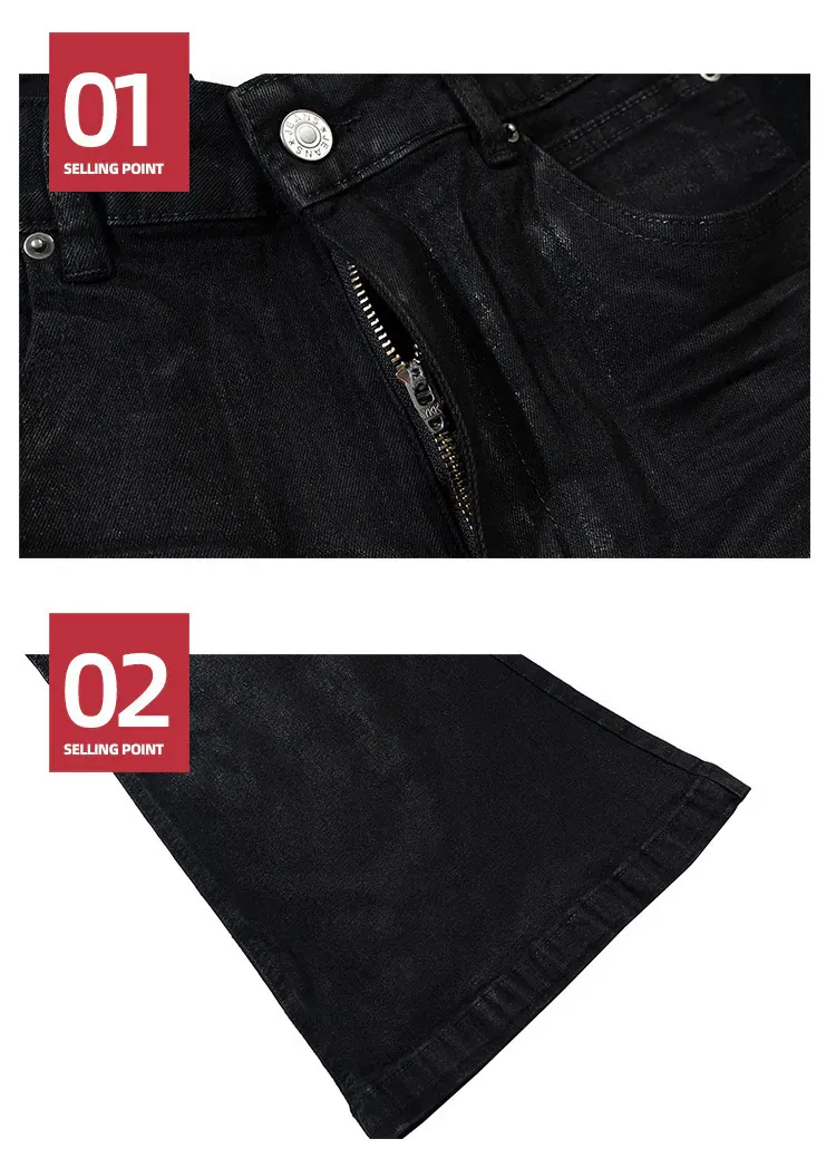 Vinyl Creased Flared Denim Jeans