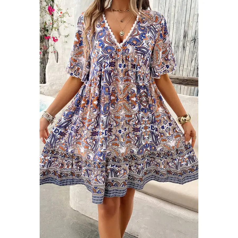 V-Neck Half Sleeve Mini Dress