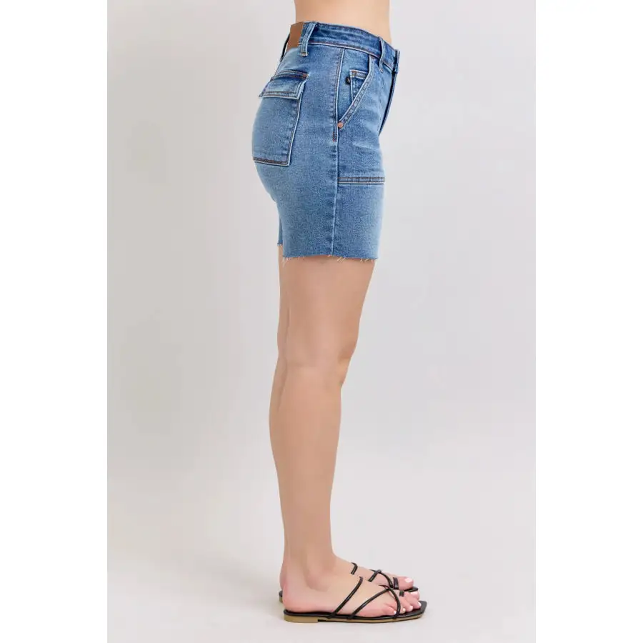 Full Size Mid Rise Bermudas Denim Shorts W Back