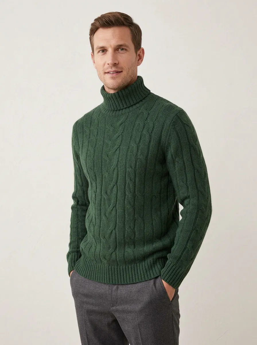 Men's Clean Profile Cable Knit Turtleneck Sweater