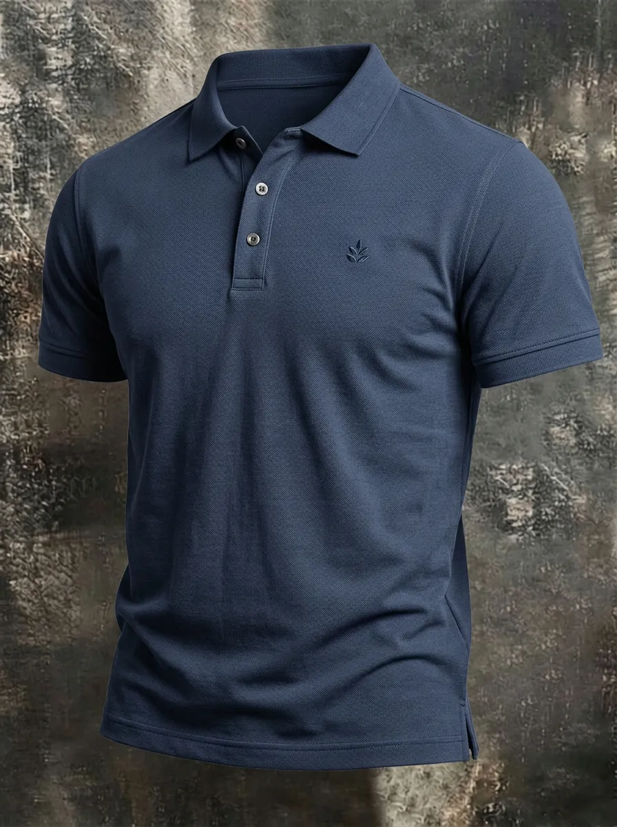 Refined Leaf-Detail Embroidered-Detail Men's Polo Shirt