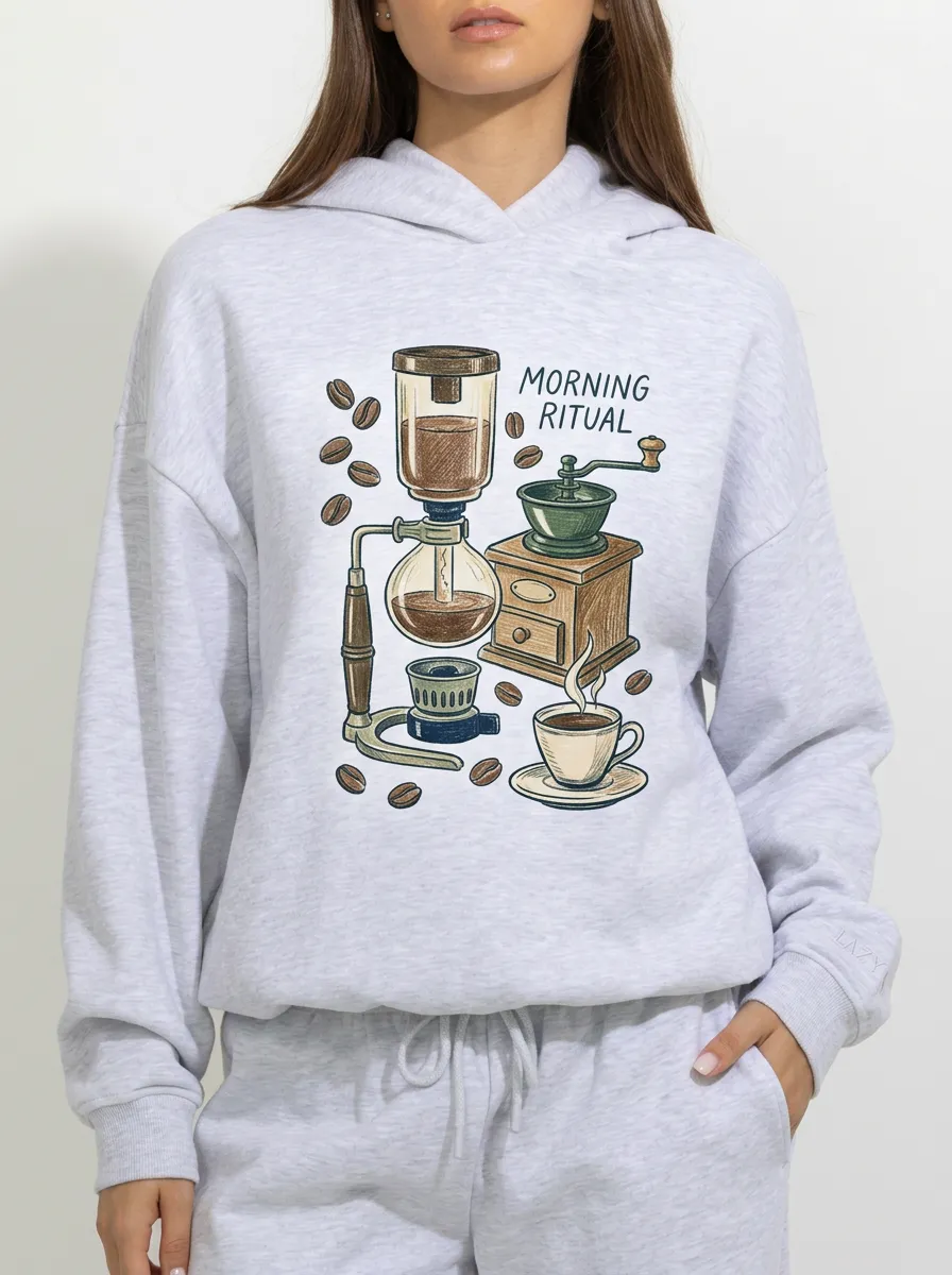 Women's Coffee-Inspired Morning Ritual Siphon Grinder Printed Hoodie