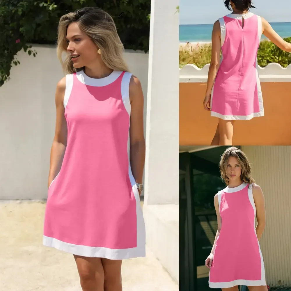 Women’s Color-Blocked Sleeveless Pullover and Shorts Set with Pockets