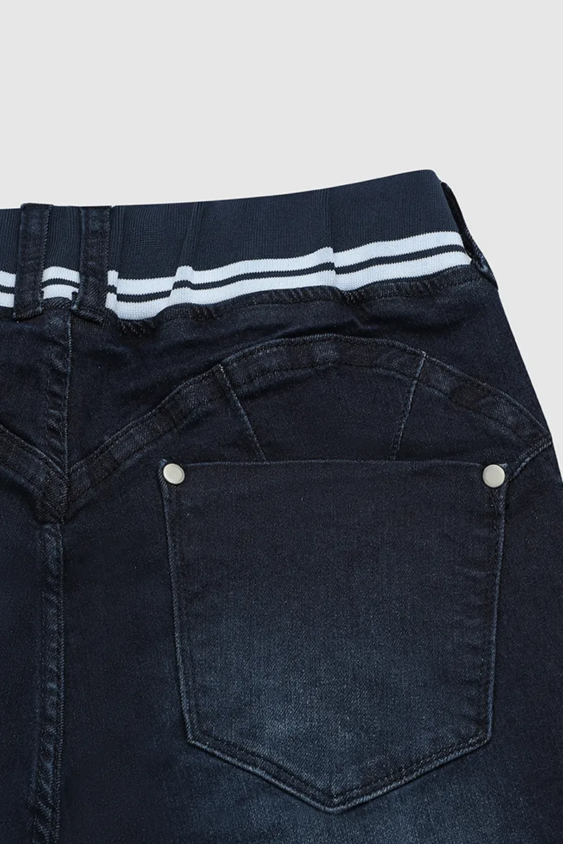 Double Button Drawstring Capris Jeans