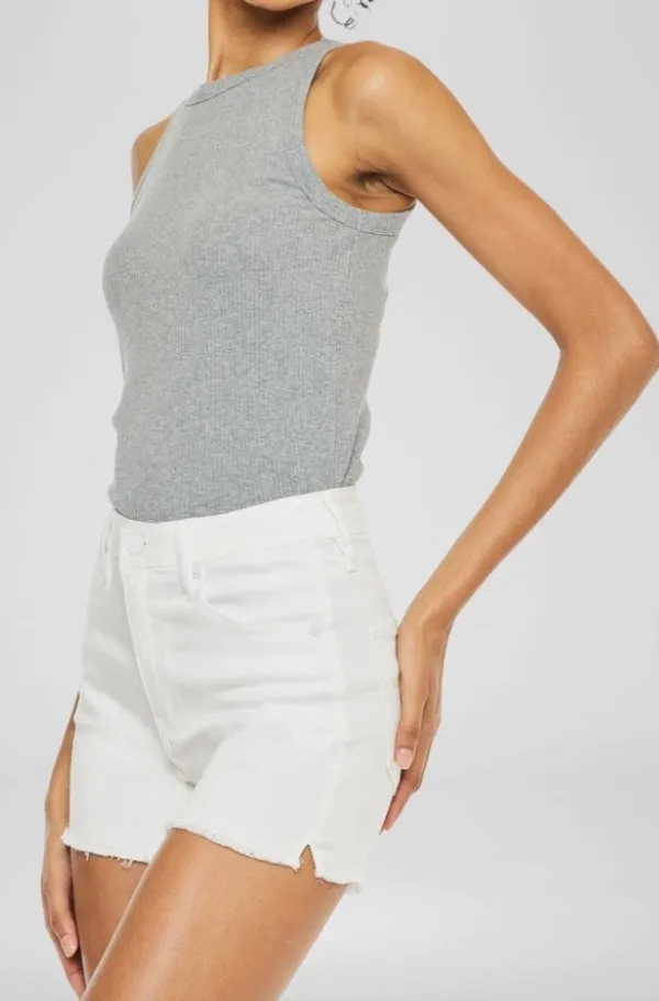 High Rise White Raw Hem Denim Shorts