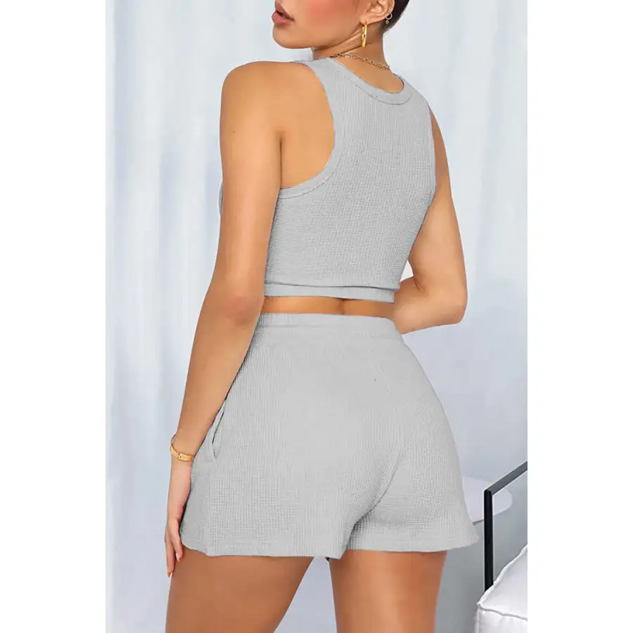 Relaxed Round Neck Top and Drawstring Shorts Set