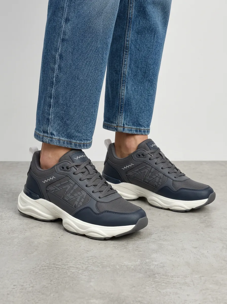 Men's Dark Grey Pattern Grey Navy Athletic Sneakers