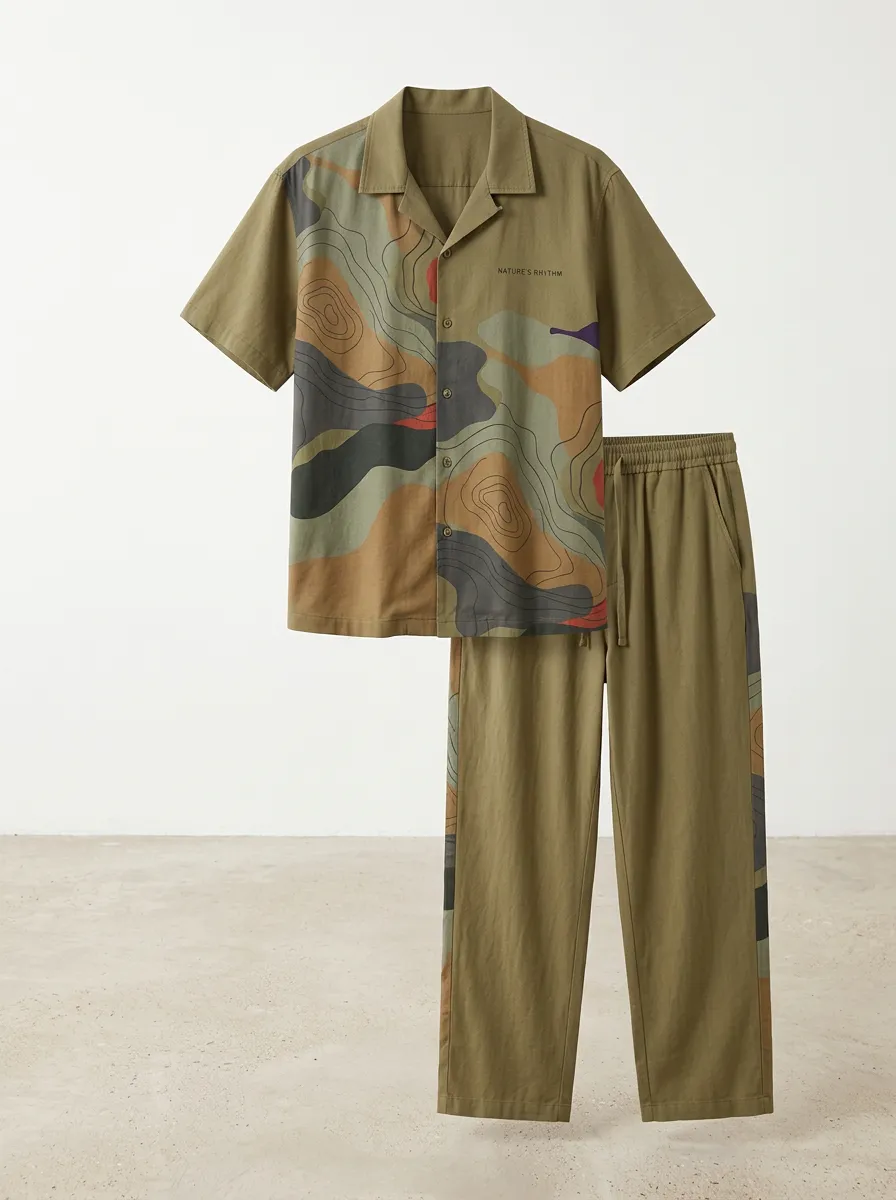 Men's Nature Rhythm Topographic Printed Casual Set