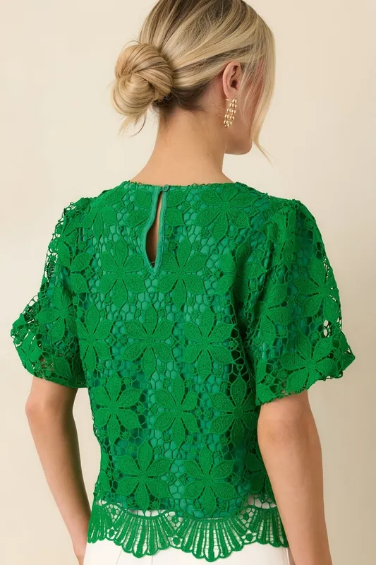 Green Floral Lace Top