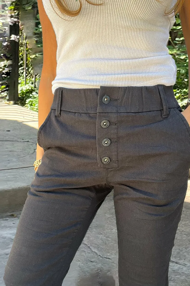 Solid Button Fly Slant Pocket Jeans