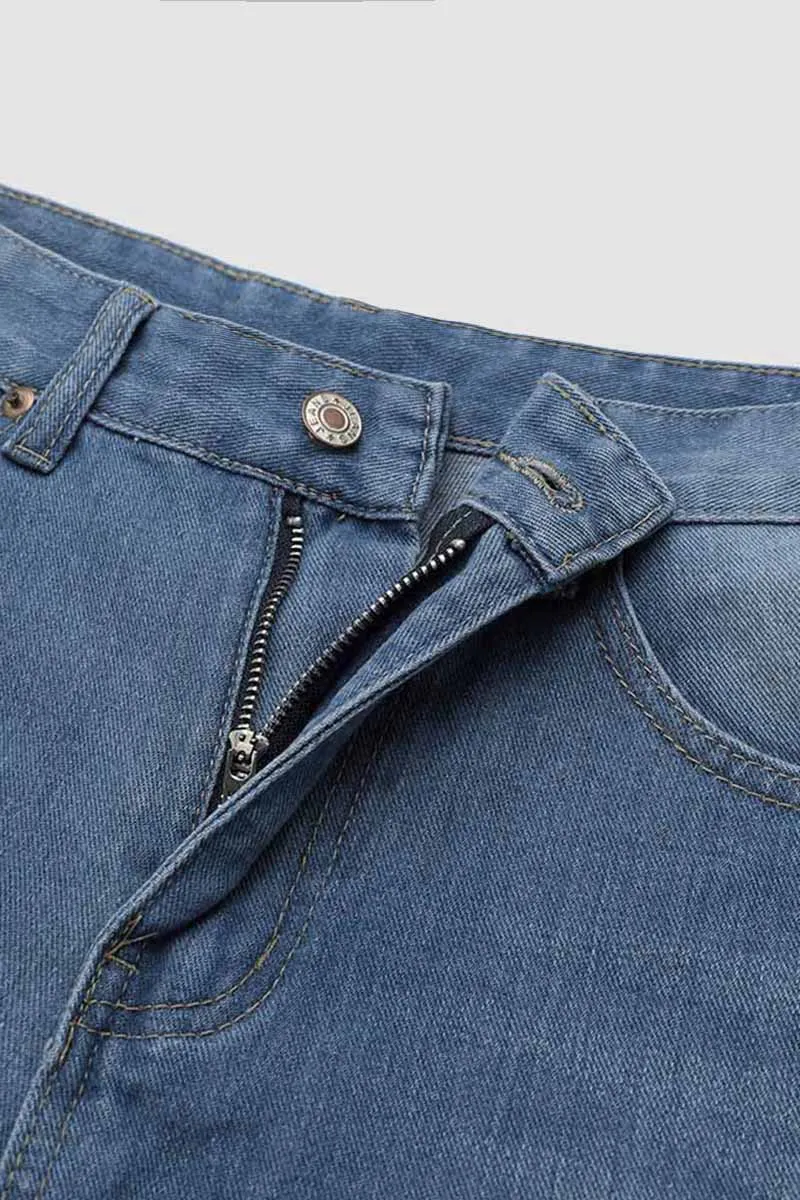 Distressed Mid Waist Straight Leg Jeans