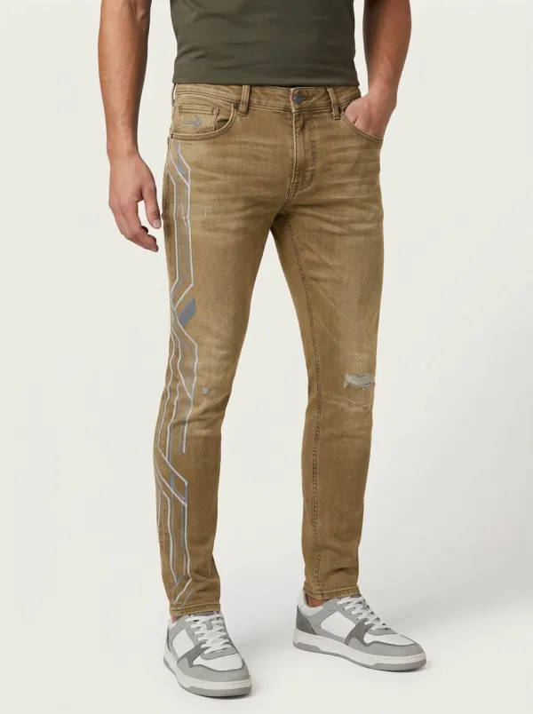 Men's Geometric Arrow Side Printed Slim-Fit Jeans