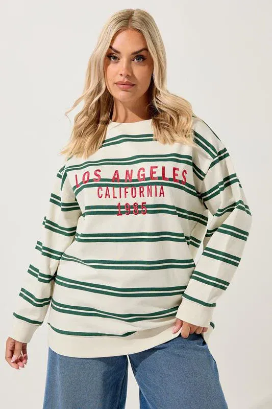 Ivory White & Green Stripe 'Los Angeles' Sweatshirt