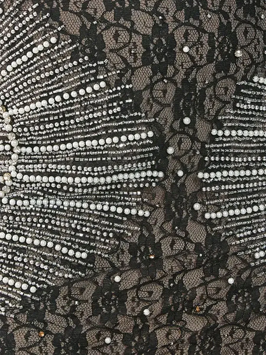 Women's Black Lace Pearl-Detailed Mini Skirt