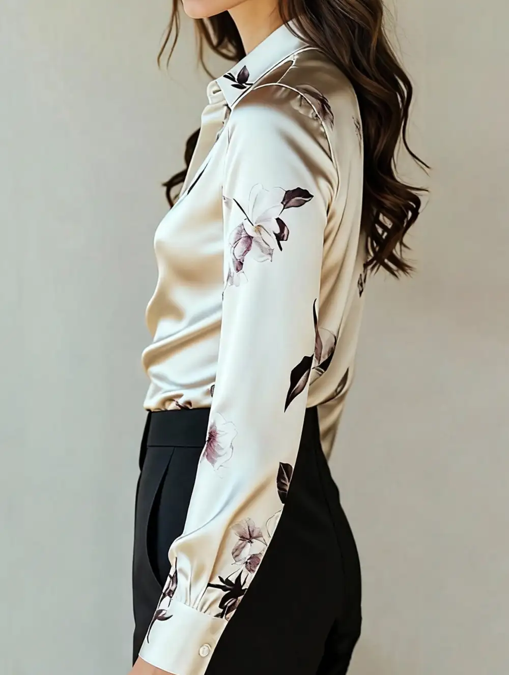 Satin Ink Print Lapel Shirt