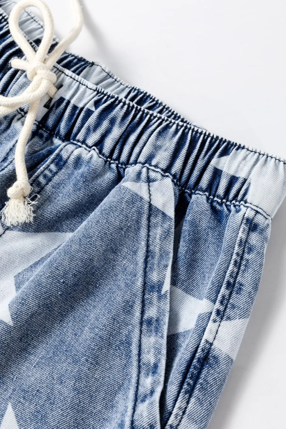 Star Print Washed Drawstring High Waist Pants