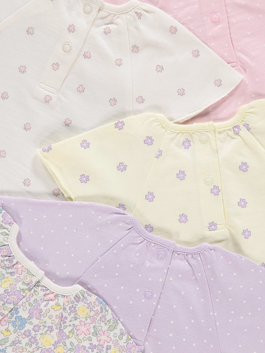 Floral Frill Sleeve Rompers 5 Pack detail 1
