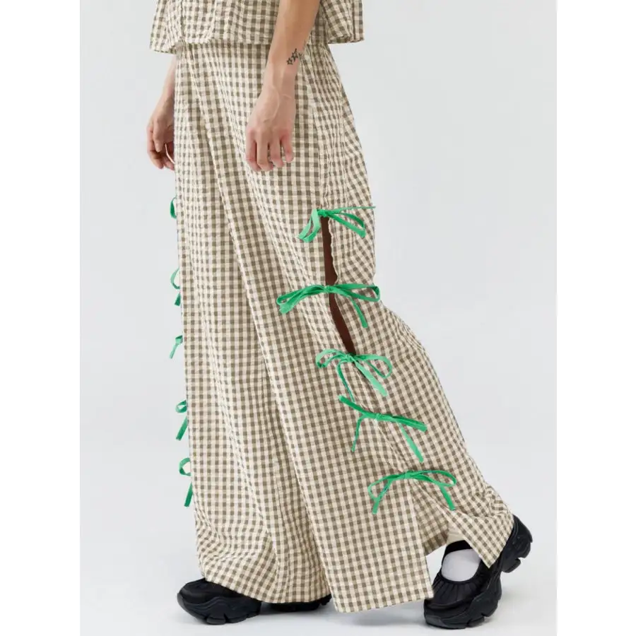 Side Tied Plaid Pants