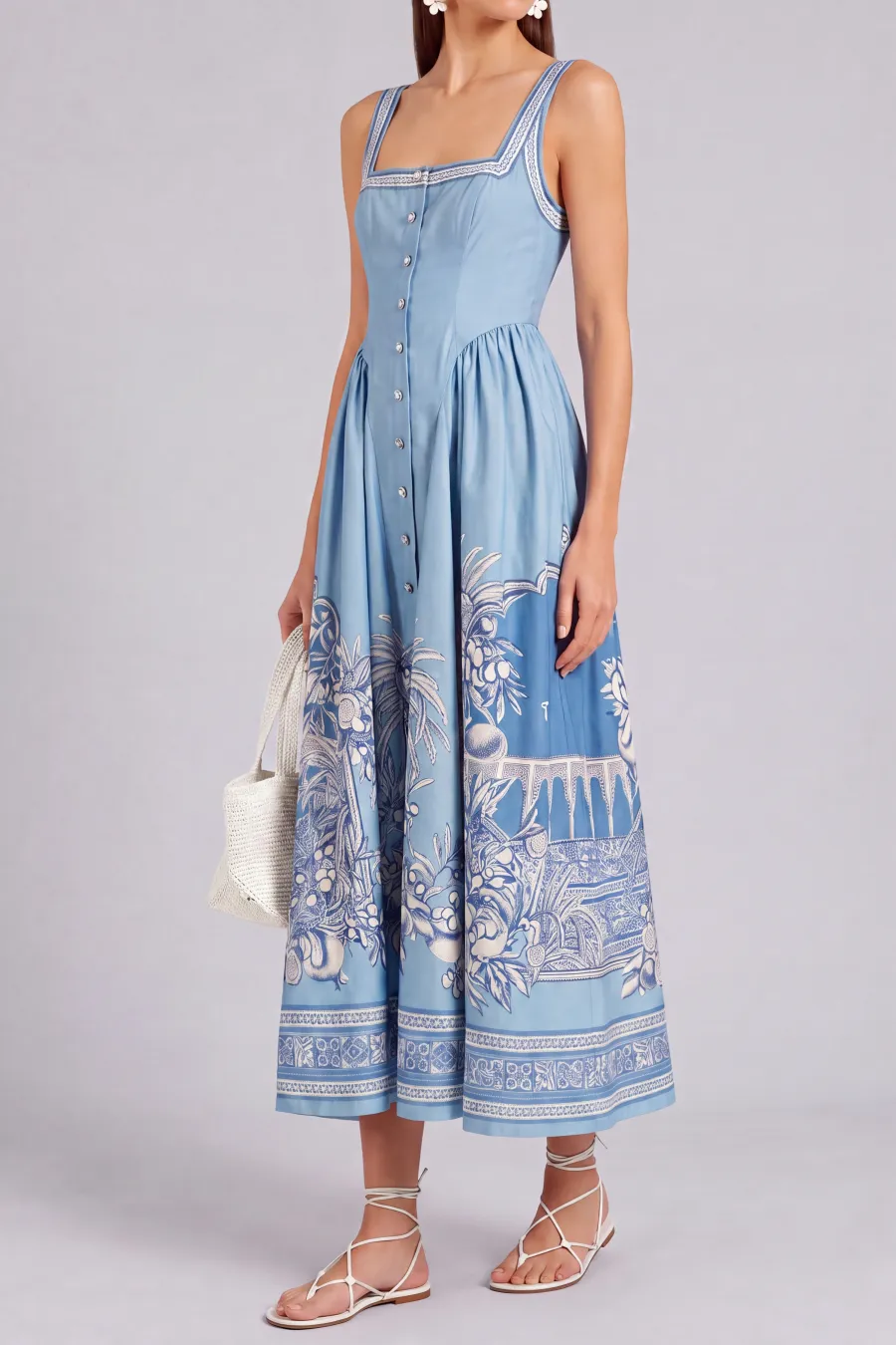 Button Front Printed Midi Dress