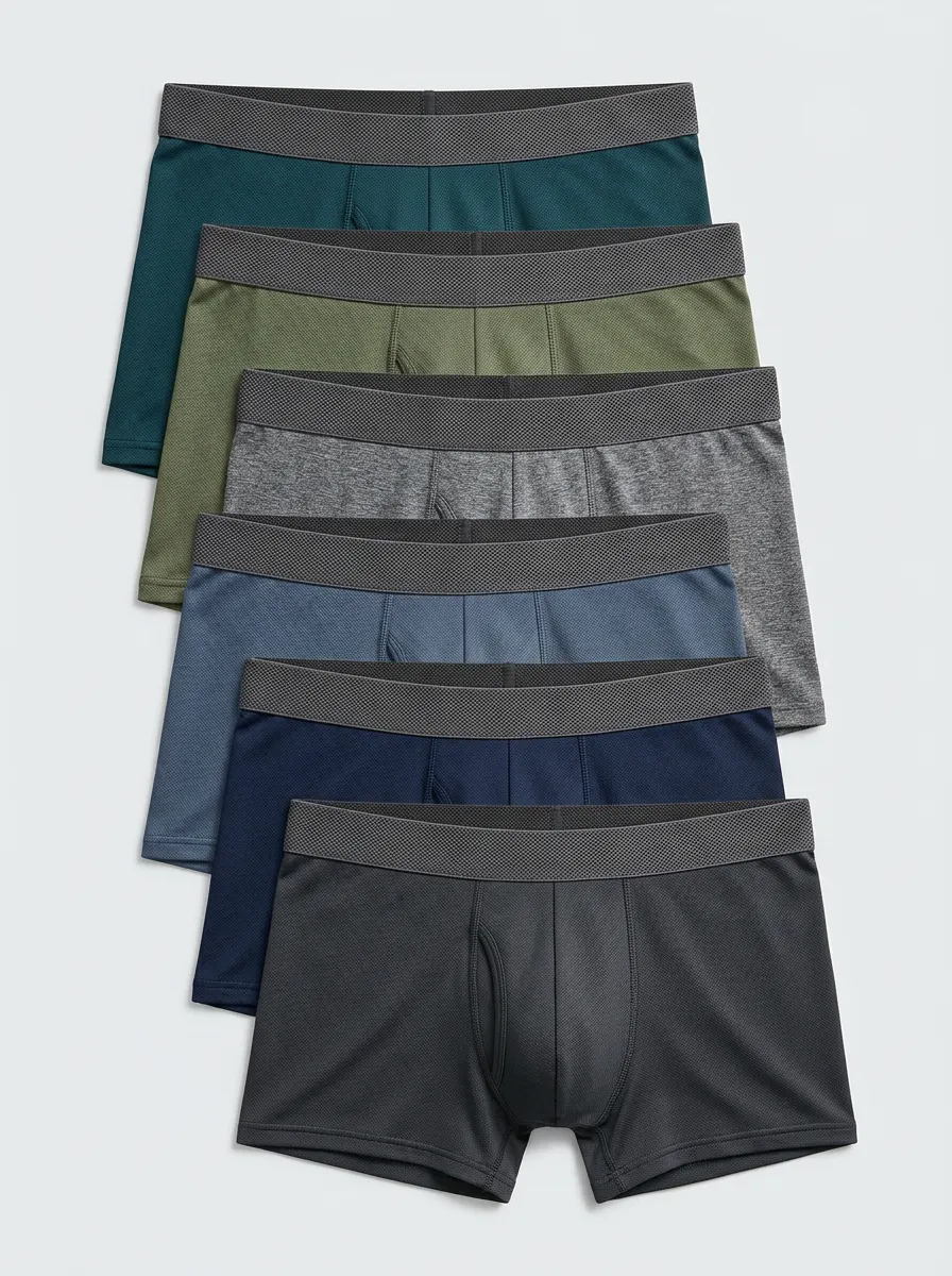 Men's Solid Mesh Breathable Heathered Texture 6-Pack Boxer Briefs