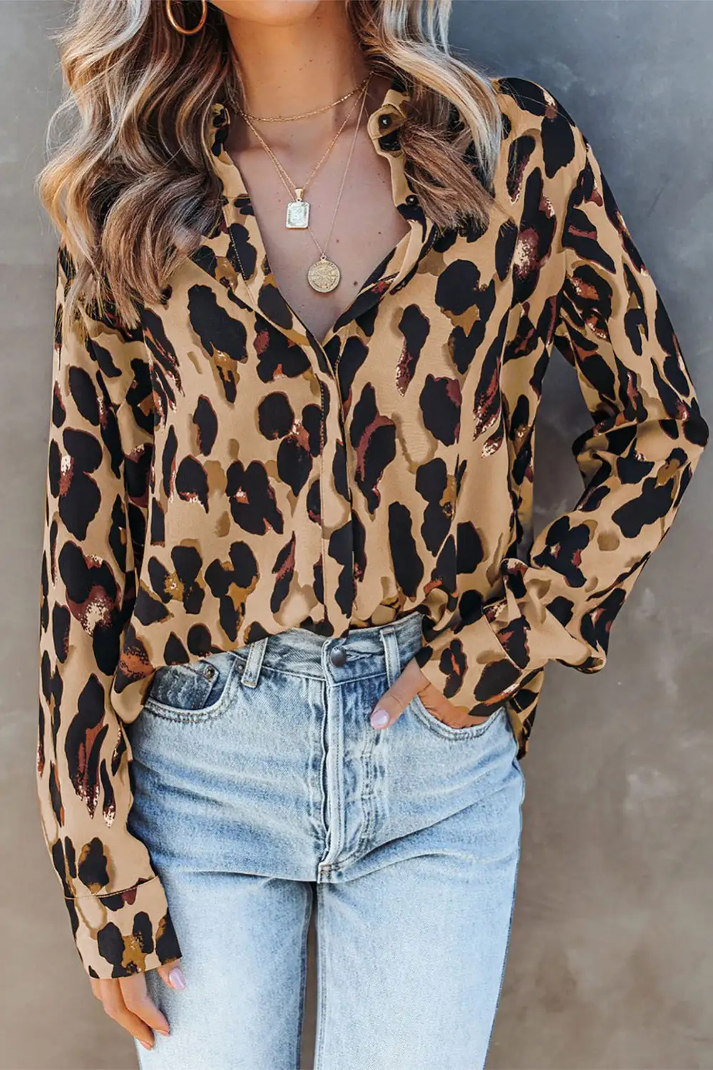 Turn Down Collar Print Shirt