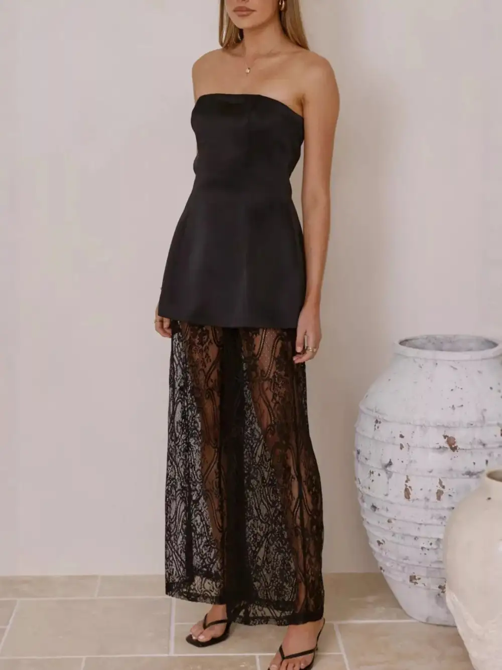 Tube Top and Lace Pants Set
