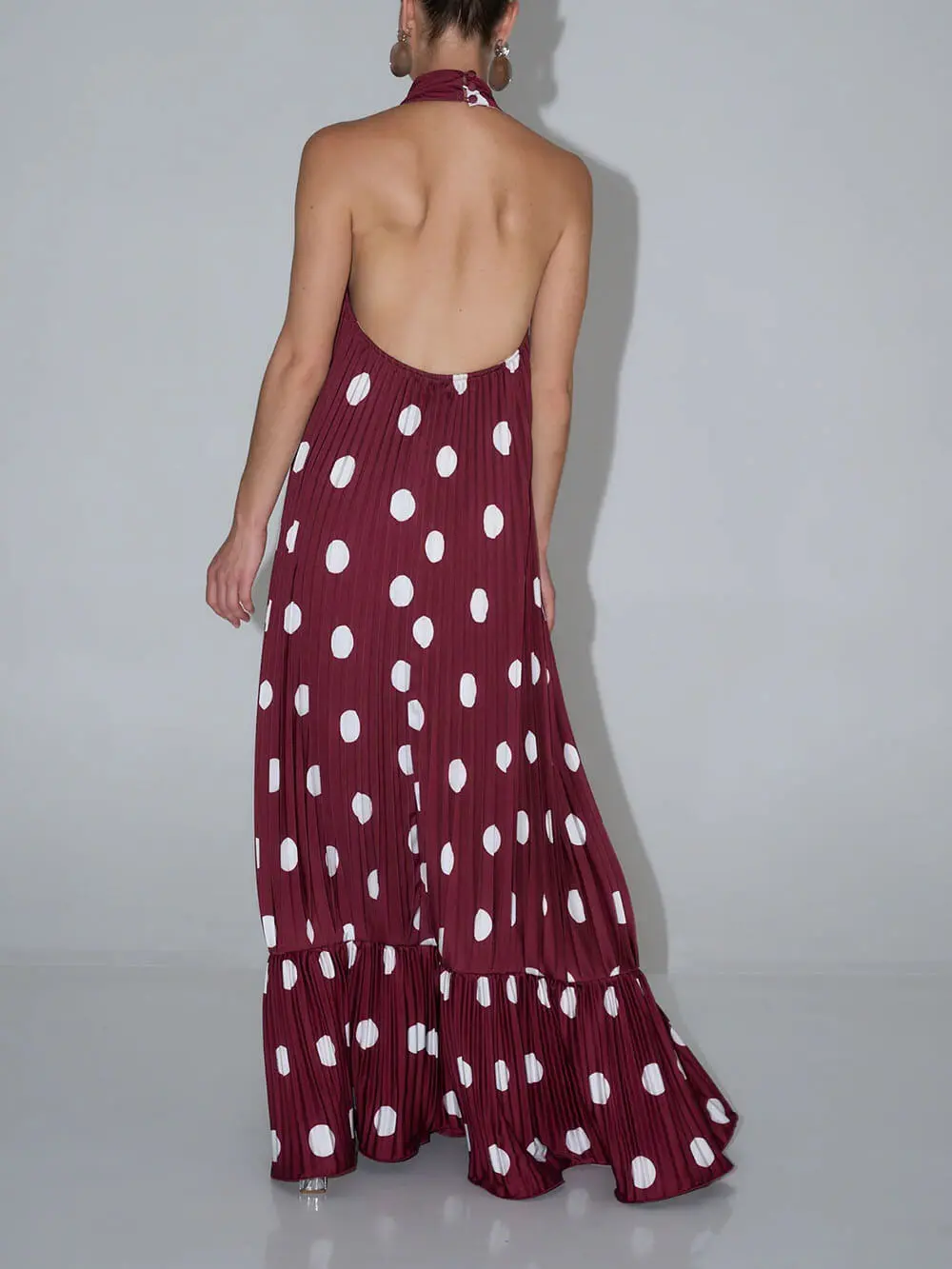 Polka Dot Backless Halter Maxi Gown