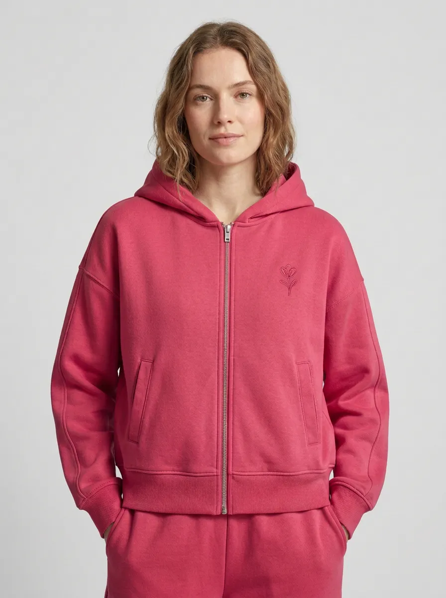 Women's Floral Line Art Floral Zip-Up Line Art Casual Hoodie