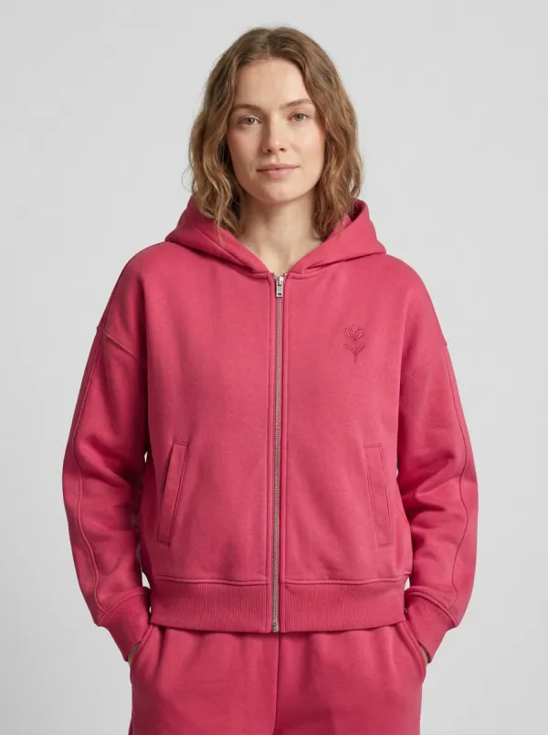 Women's Floral Line Art Floral Zip-Up Line Art Casual Hoodie