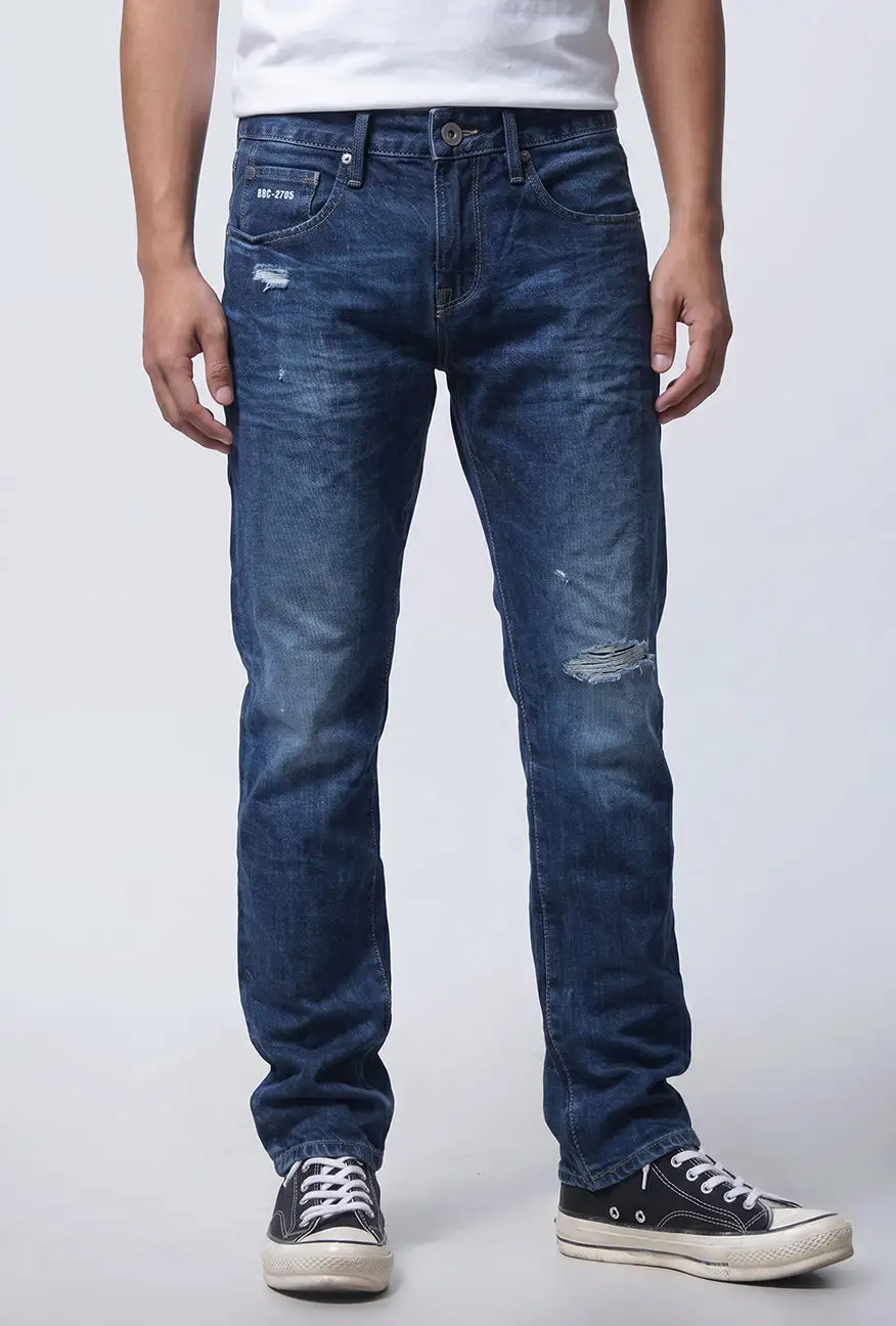Men's Shredded Knee Slim Fit Denim Pants