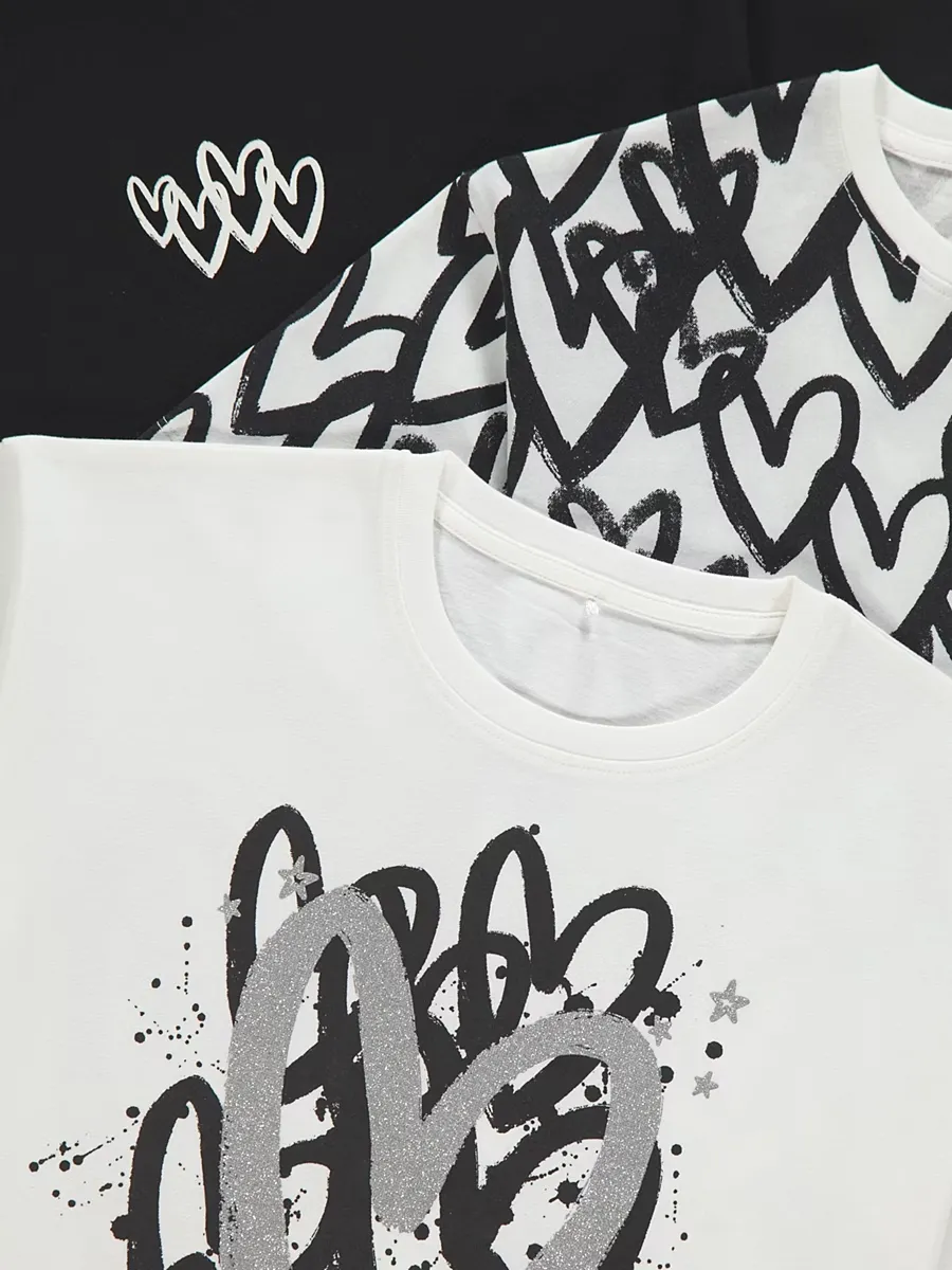Graffiti Hearts T-Shirts 3 Pack
