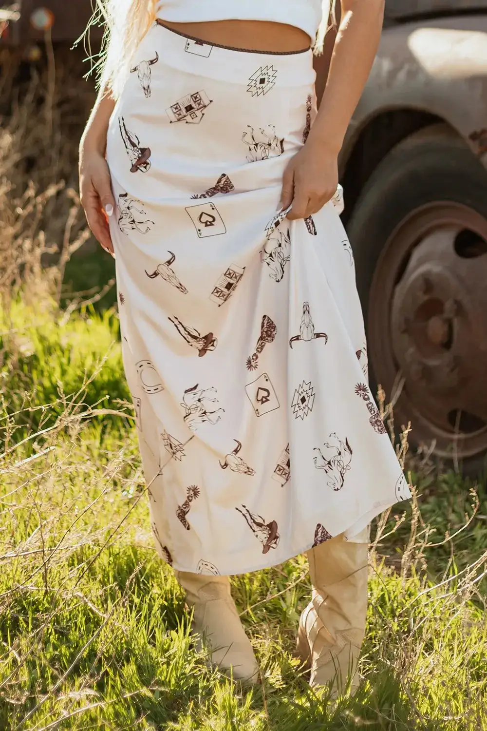 Relaxed Satin Printed Skirt