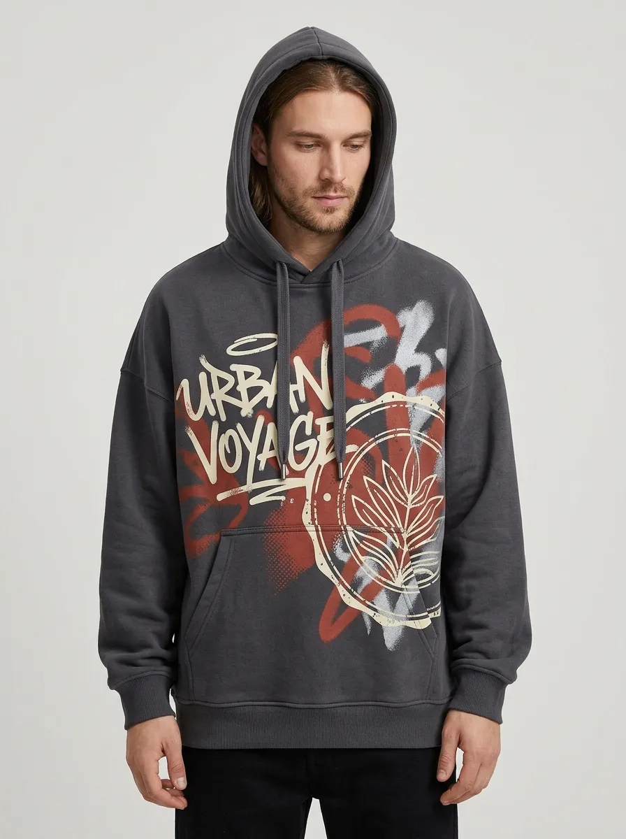 Unisex Urban Voyage Graffiti Leaf Hoodie