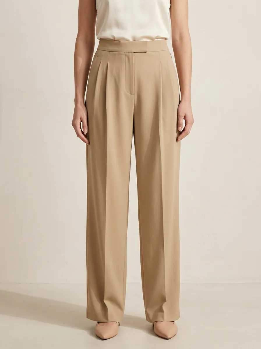 Structured Style Pleated Wide-Leg Trousers