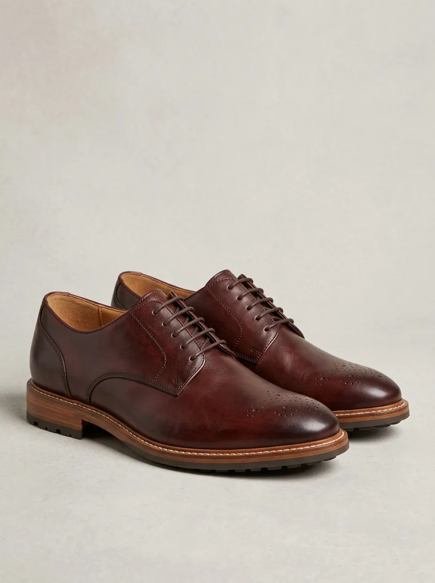 Men's Classic Business Brown Leather Brogue Oxford Shoes