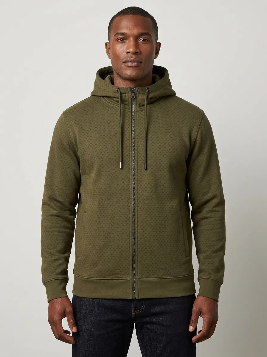 Men's Geometric Pattern Graphic Full-Zip Side-Pocket Hoodie