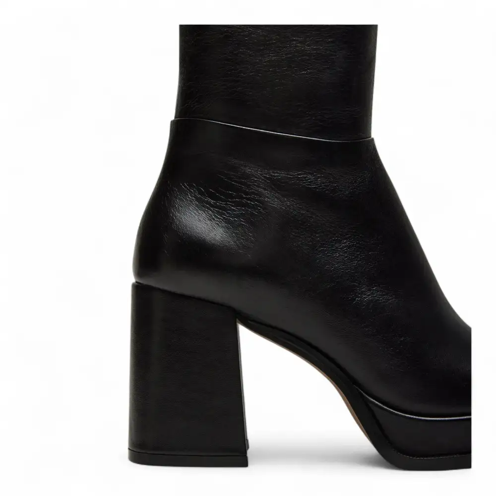 Mystery Black Leather Women's Block Heel Platform Boot