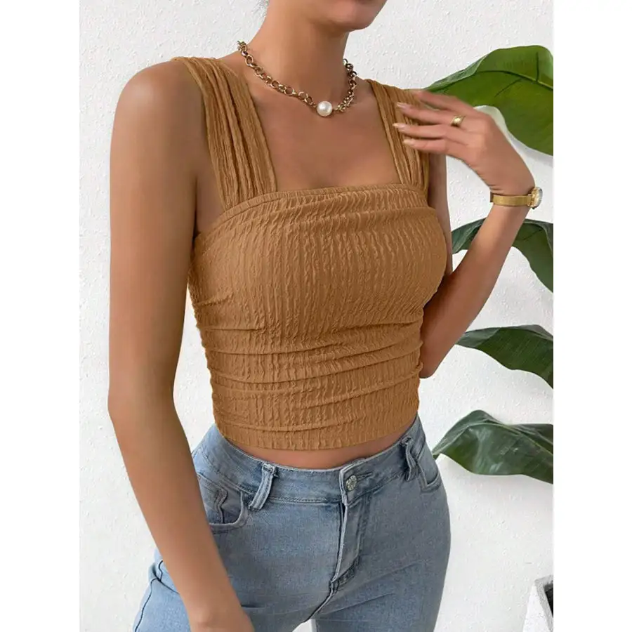 Textured Square Neck Wide Strap Tank