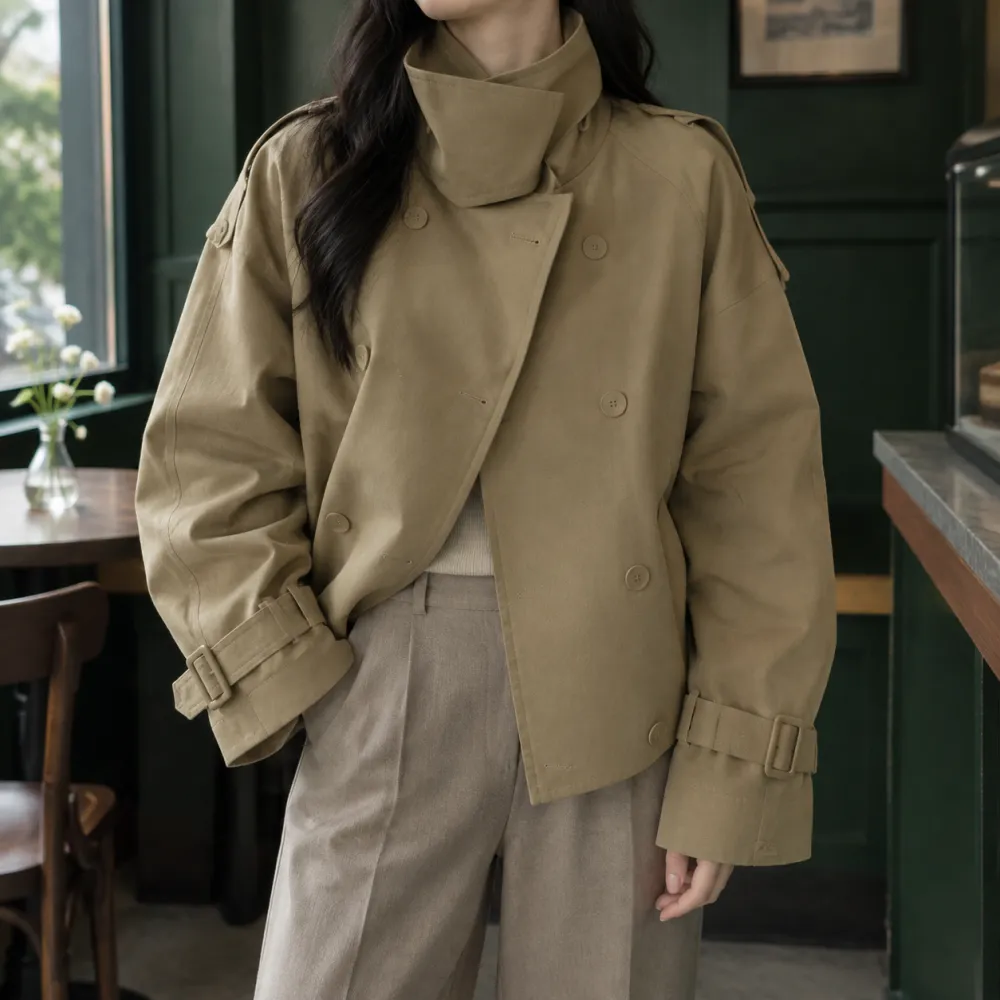Double-Breasted Stand Collar Jacket