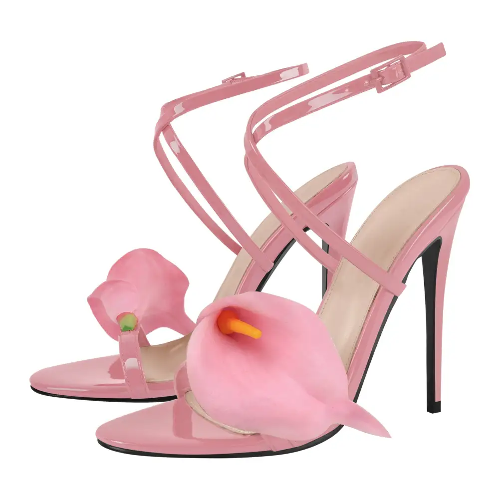 Round Toe Calla Lily Cross Strap Sandals