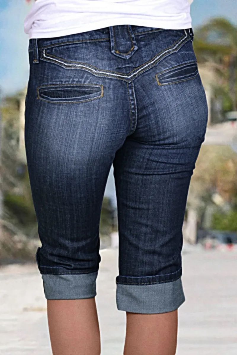 Vintage Rolled Hem Slant Pocket Capri Moto Jeans